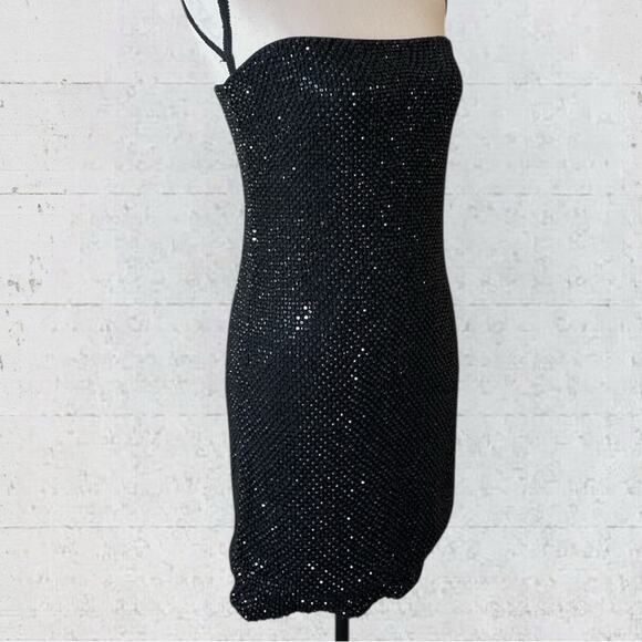 Alice & Olivia Leia Strapless Embellished Sequin Black Mini Dress Size 10 - Picture 7 of 16